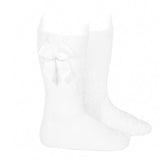 Calcetines Altos Algodón con Lazo Grogén Lateral Blanco